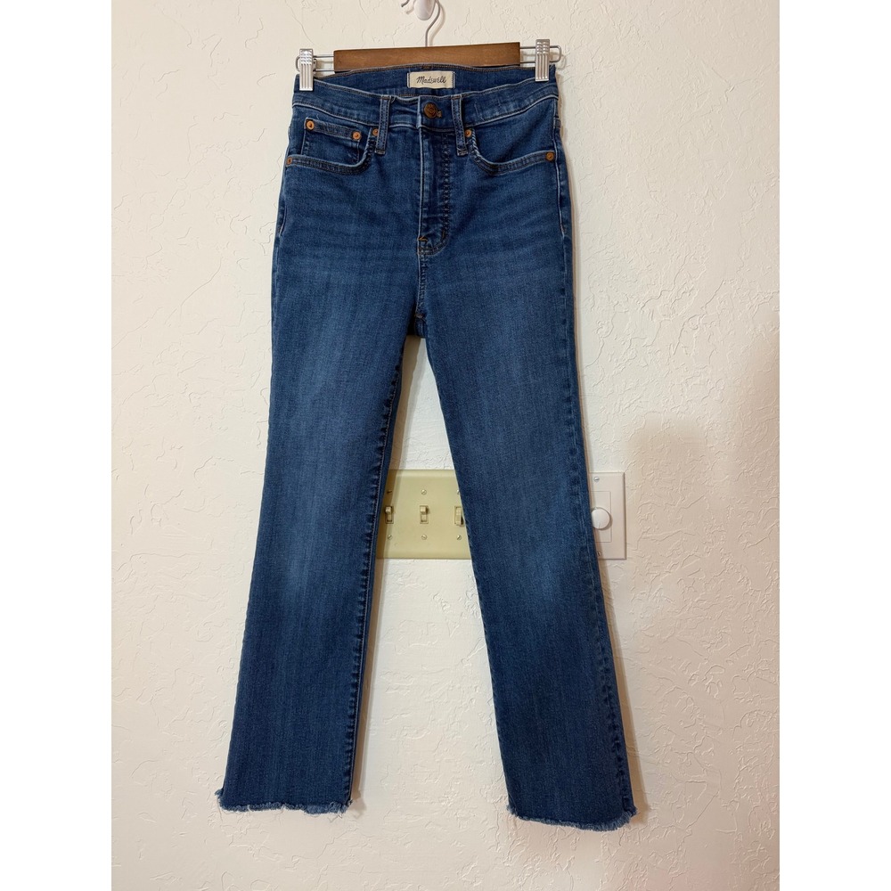 Madewell Cali Demi Boot Jeans Size 26 Blue Cropped Flare Raw Hem Frayed